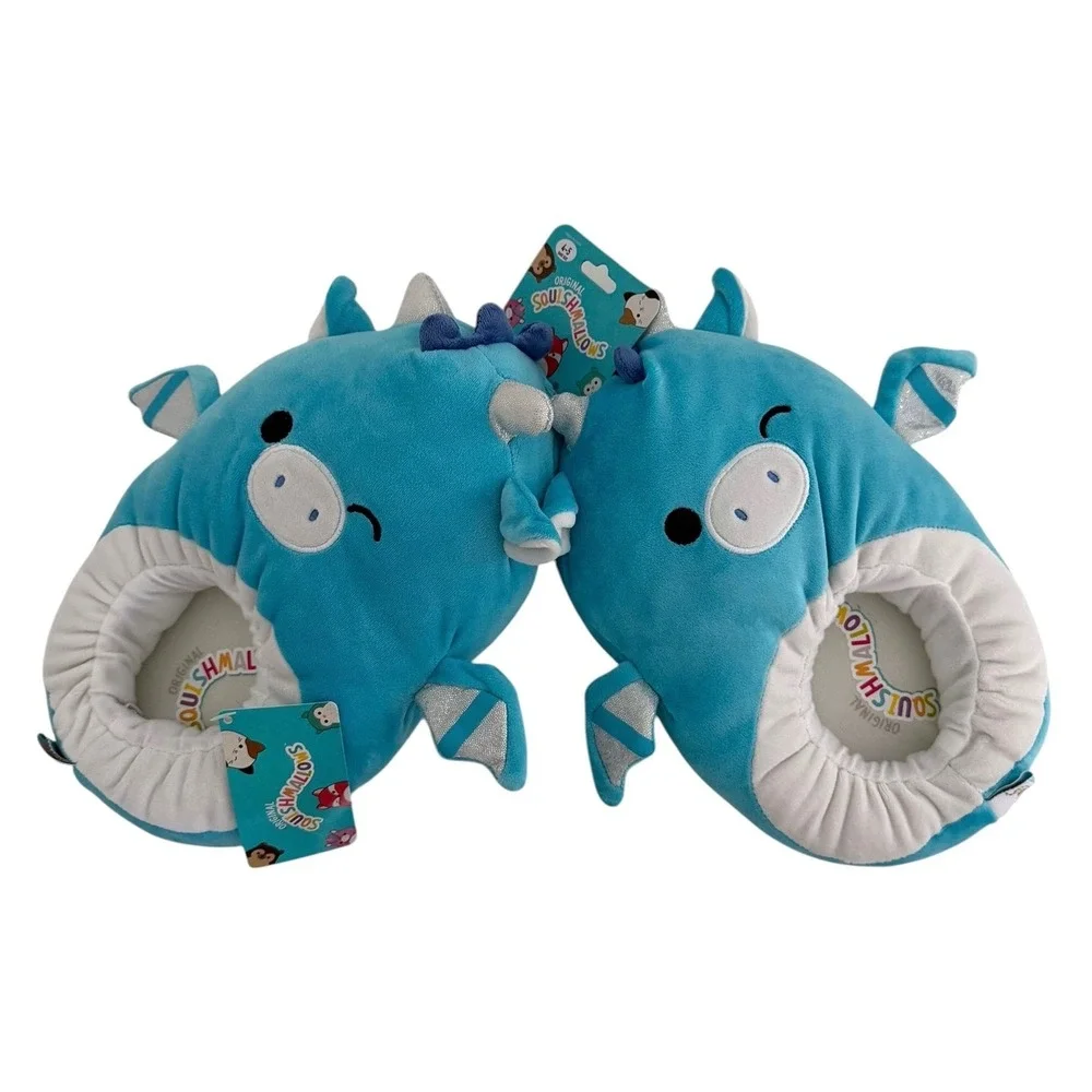 Squishmallows Tatiana the Dragon Blue Plush Slippers Unisex Kids Size 4-5 NEW